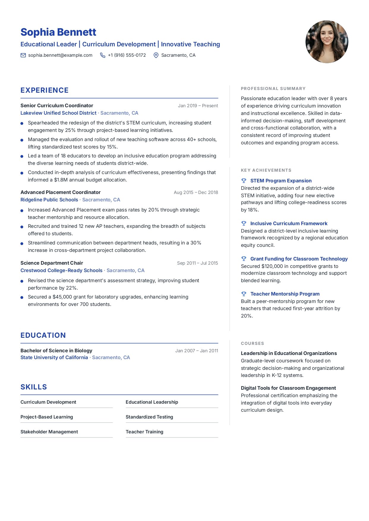 Education Leaders professional resume template preview