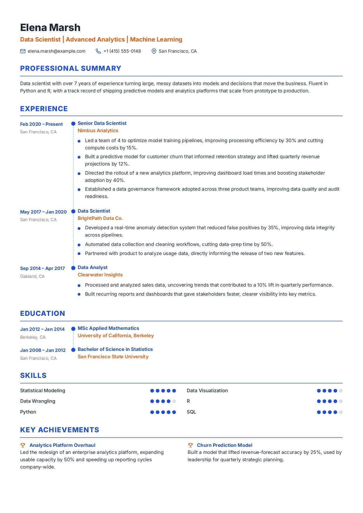 Machine Learning professional resume template preview