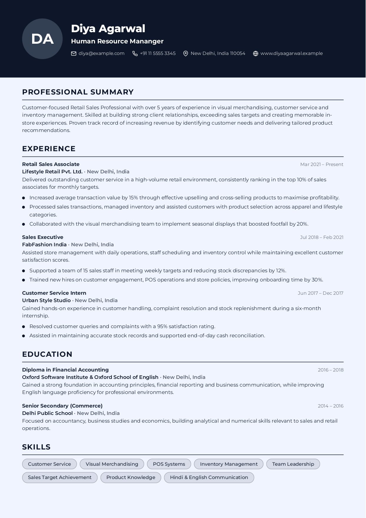 HR Manager professional resume template preview